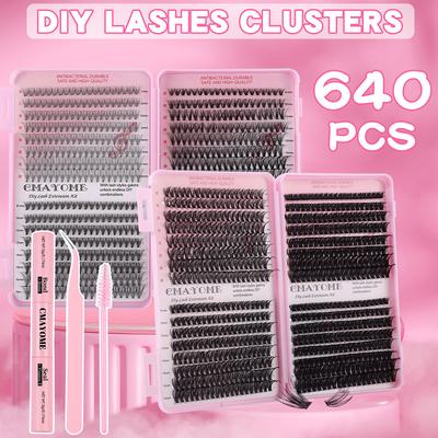 All-in-One Cluster-Wimpern-Kit | Europäischer Stil, mit Wimpernkleber und PräzisionPinzette