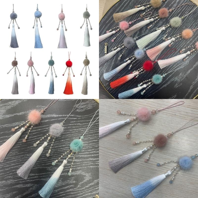 Vintage Chinese Hanfu Pendant Traditional Tassels Mink Hair Waist Pendant Fashionable Jewelry Decor for Celebrations