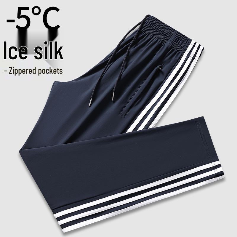 Navy Blue Ultra-Thin School Uniform Pants with Two White Stripes for Students