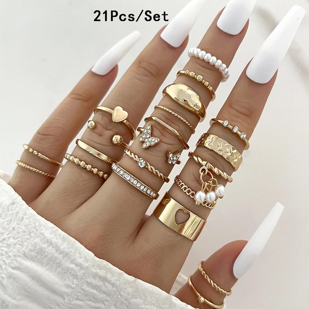 30Pcs Bohemian Geometric Knuckle Rings Set For Women Gold Silver Color Finger Ring Girls Fashion Party Jewelry Accessories