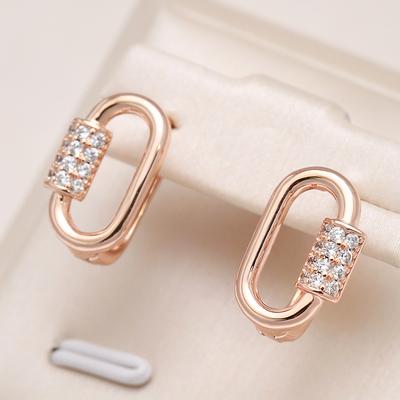 Boucles d'oreilles pour femme couleur Or Rose inhabituelle Bijoux fins quotidiens Géométrie minimaliste Zircon naturel Boucle d'oreille pendant Mode