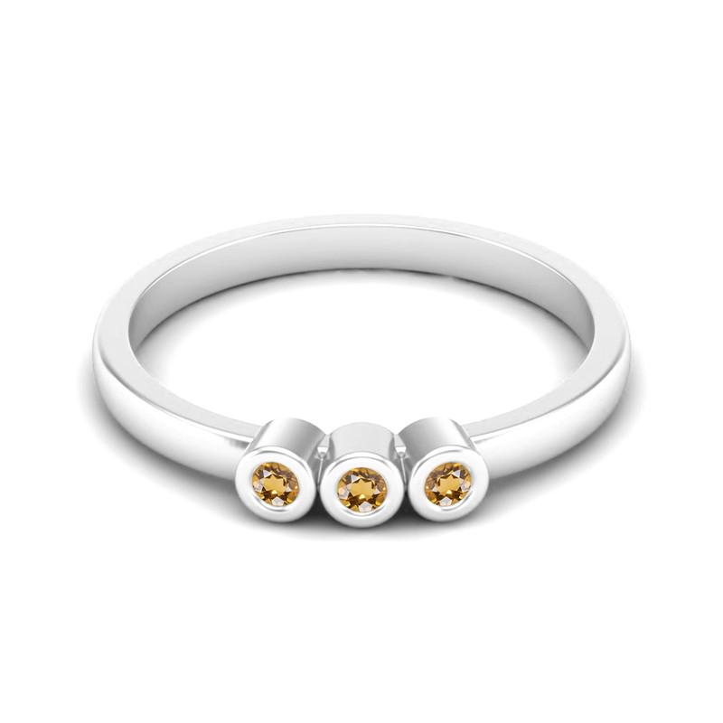 Tiny Round Shape Citrine Gemstone 925 Sterling Silver Three Stone Minimalist Women Engagement Ring