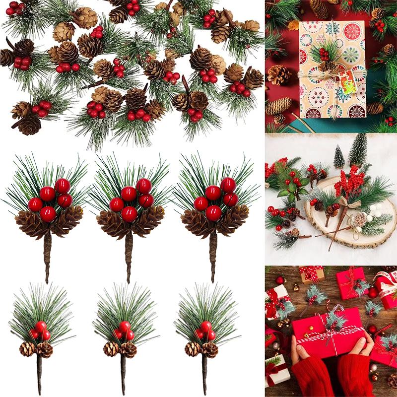 10PC Hanging Ornaments Christmas Decor Simulation Branches DIY Xmas Wreath Artificial Pine Cone Picks Holiday Decor Crafts