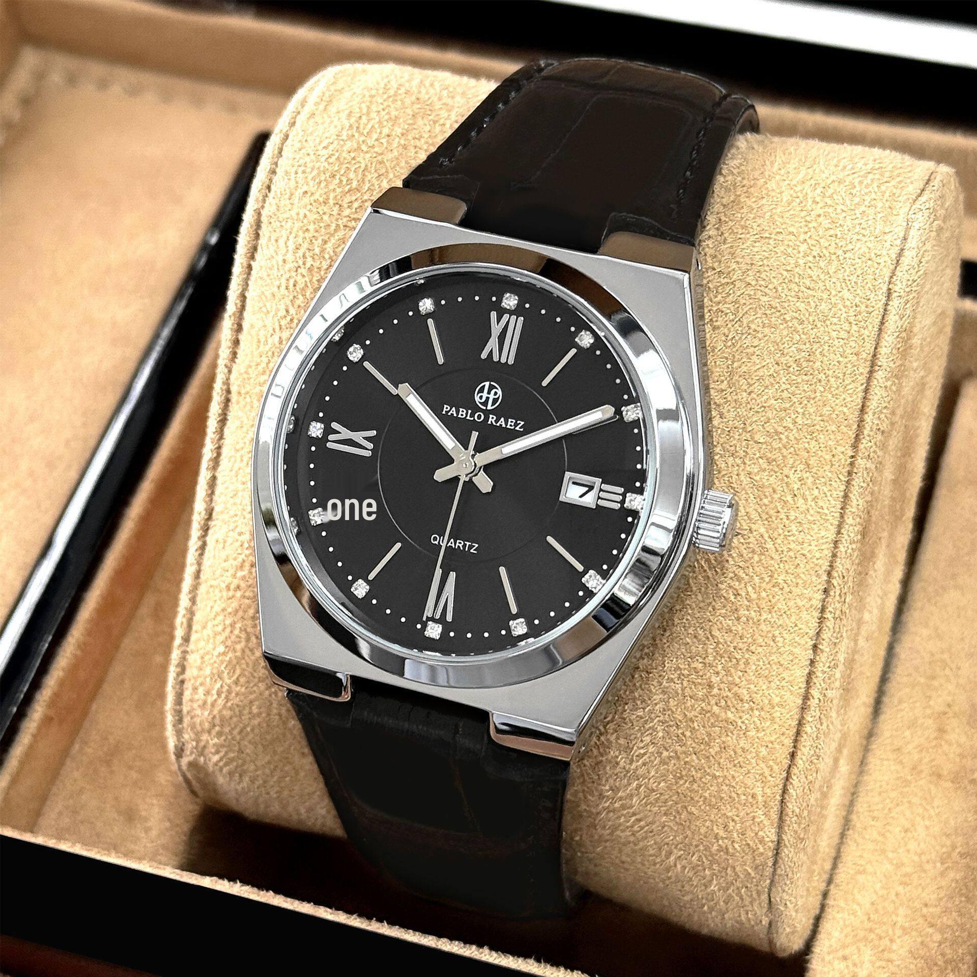 PABLO RAEZ Men s Business Casual Watch with Calendar, Waterproof, Leather Strap.