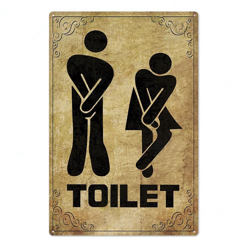 Toilet Sign Vintage Funny Metal Posters Tin Sign WC Lavatory Toilettes Wall Art Bathroom Restroom