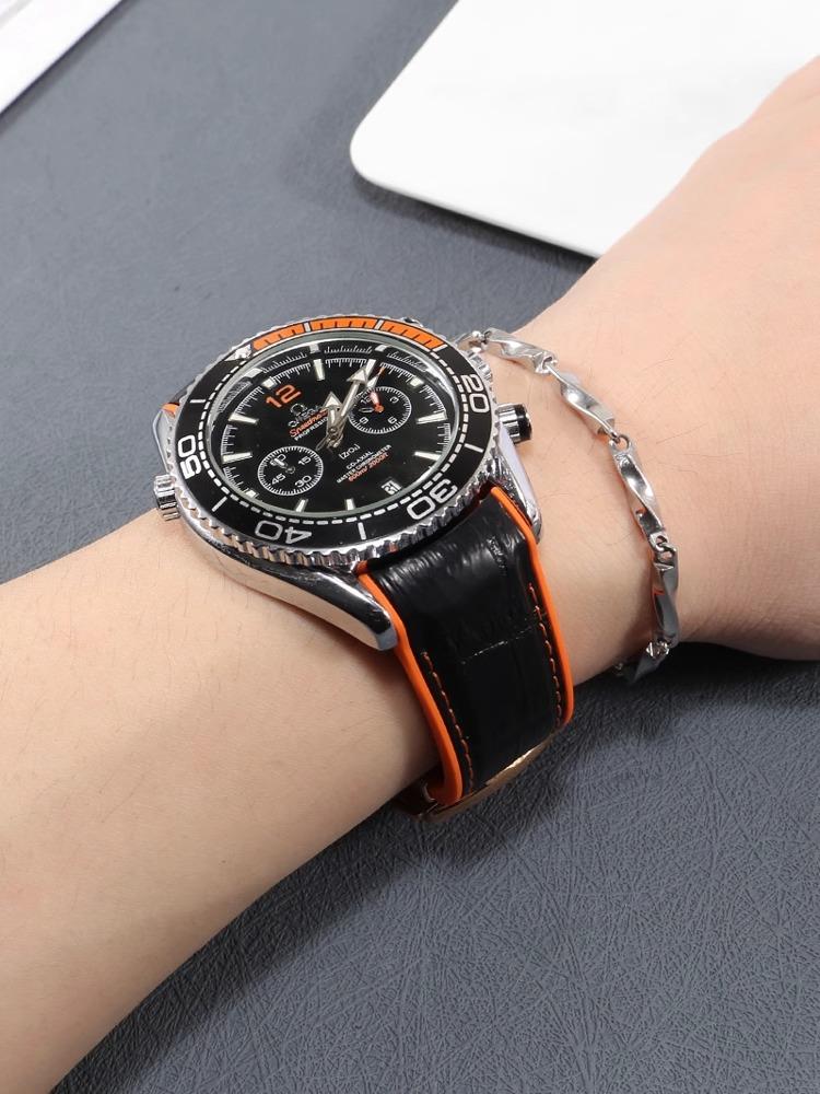 Braccialetto in Gomma Arancione da 20mm 22mm Per Orologio Omega Seamaster 300 Planet ocean 600 Cinturino Uomo Estremità Curva Pelle Silicone