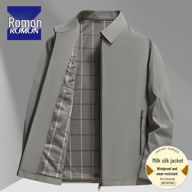Romon 2026 Men's Autumn Solid Color Casual Business Jacket with Turn-down Collar