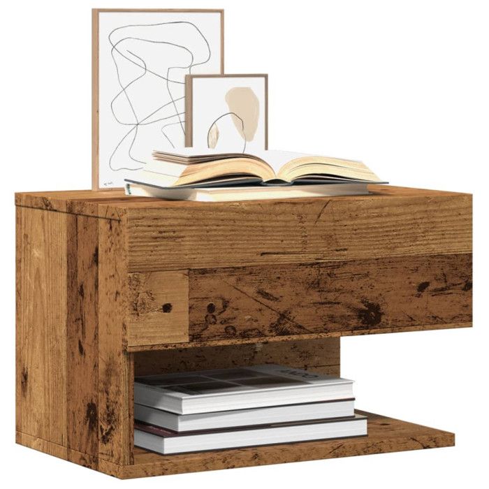 VidaXL Wall-mounted Bedside Table Old Wood, Floating Bedside Cabinet, Hanging Bedside Cabinet, Wall-mounted Bedside Unit, 856820