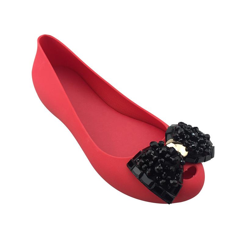 Women S Flat Shoes Single Shoes Bow Fish Mouth Women S Pvc Jelly Shoes Tide 36 красный