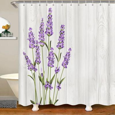 Lavendel Duschvorhang, Klassisches florales Hochzeitsdesign mit Braut-Thema, Stoff-Badezimmer-Vorhang-Set Badewannendekor mit Haken