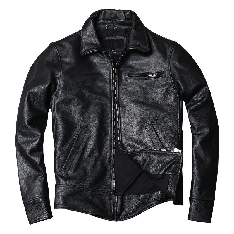 PU Leather Jacket Lapel Short Slim Fit Leather Jacket Top Layer Leather Jacket