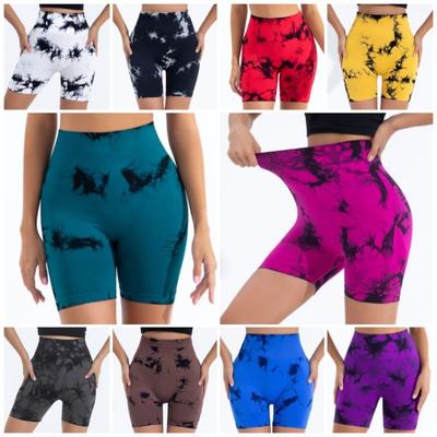 Seamless Knit Tie-Dye Women's Sports Yoga Pants Tie-Dye High Waisted Tummy Tuck Yoga Shorts