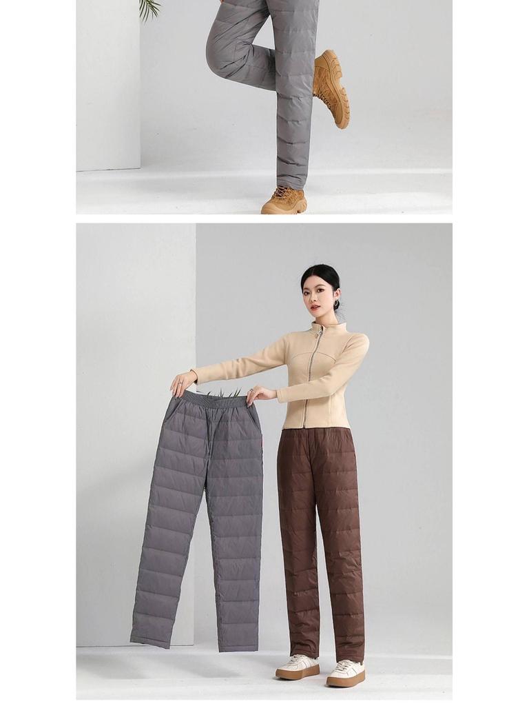 2026 Winter Women's Windproof Down Pants: Warm, Thick, Straight-Leg Outdoor Wear for Middle-Aged and Elderly