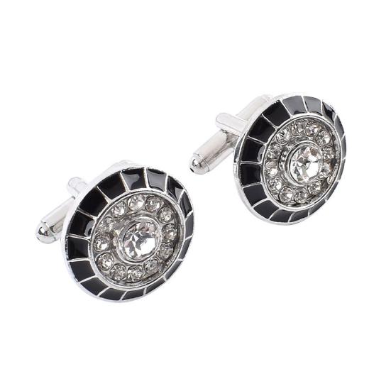 

1 Pair Cufflinks Polished Smooth Surface Rhinestones Inlaid Round Shape Men Suit Shirt Cufflinks Shirt Button Replacement 4