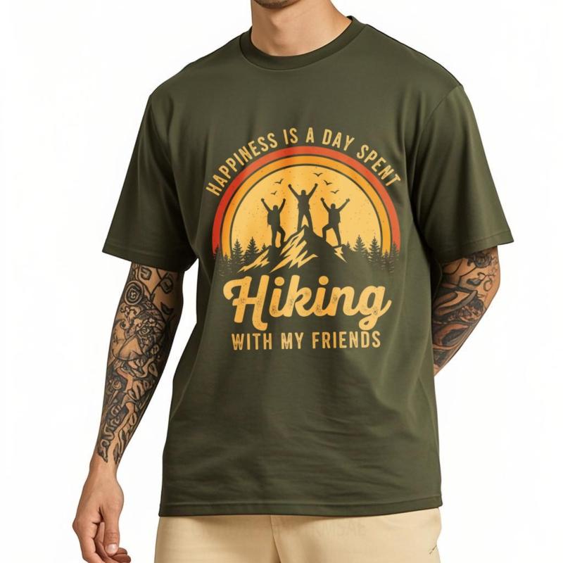 Breathable For Unisex Round Neck T Shirt Big Size Happiness Is A Day Spent Hiking With My Friends Minimalist Teeshirt Unisex Tops