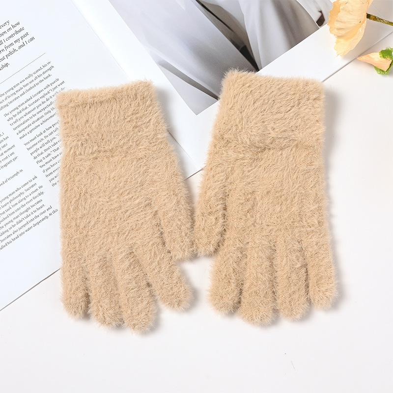 New Winter Women's Fleece-Lined Warm Outdoor Cycling Solid Color Finger-Design Touchscreen Convertible Knit Gloves