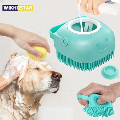 Cepillo de baño para perros, cepillo de masaje para mascotas, dispensador de champú, cepillo de silicona suave, cerdas de goma para perros y gatos, herramienta de aseo para ducha