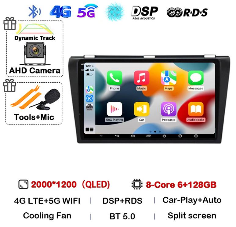 Android 14 Carplay Auto DSP Car Radio For Mazda 3 2003-2009 Mazda3 2din Multimidia Video Player Navigation GPS Stereo Head Unit