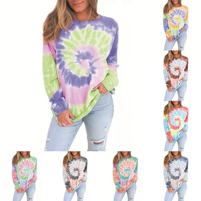 Women's T shirt Tee Tie Dye Daily Weekend Sweatshirts Streetwear Painting T shirt Tee Long Sleeve Print Round Neck Basic
