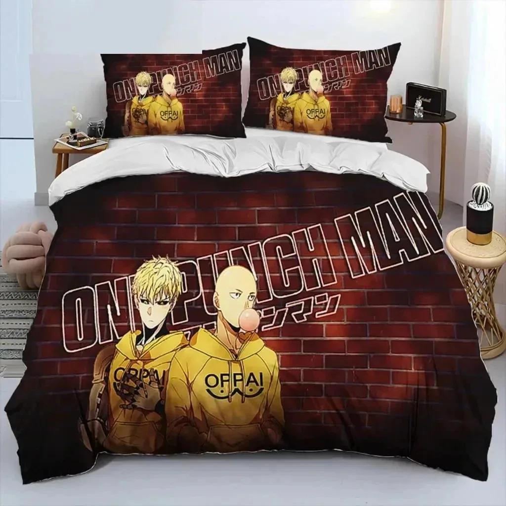 Anime One-Punch Man Saitama Sängkläder Set Påslakan Sängset Täcke Örngott King Queen Twin Storlek Pojkar Flickor Vuxna
