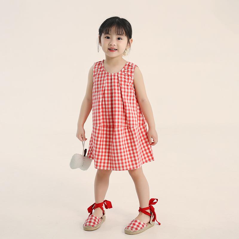 Kids Little Girls Plaid Korean Style A Line Summer Casual Dress 90cm