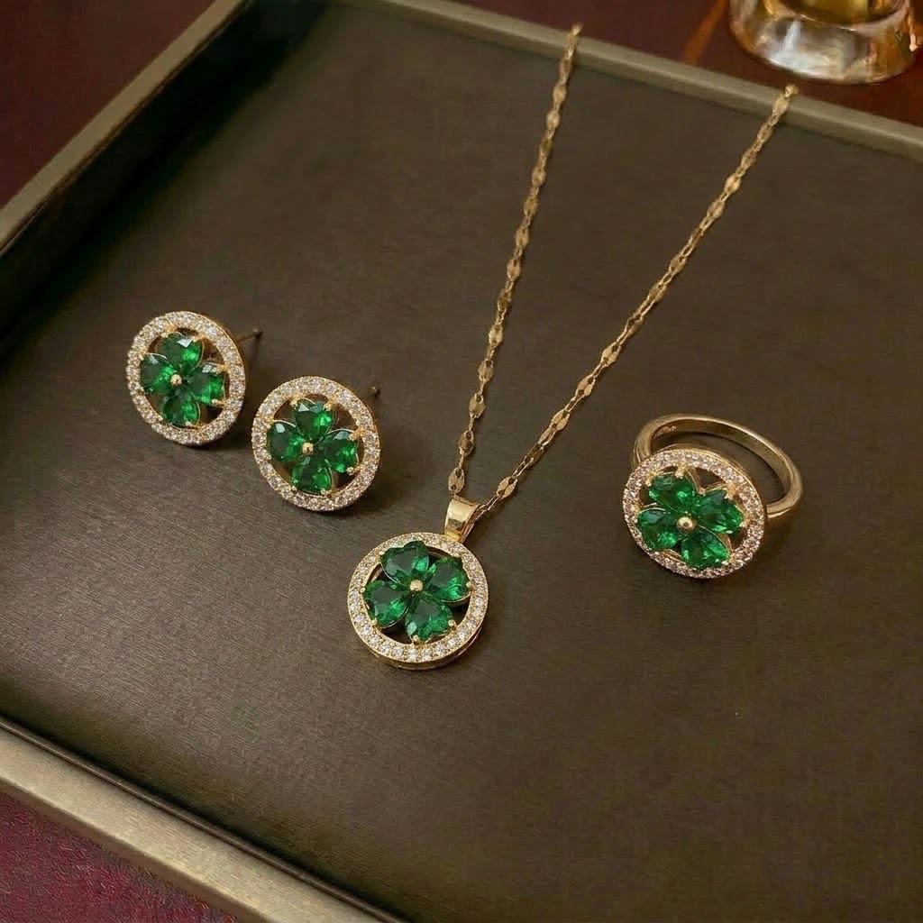 Women's European & American Style Windmill Pendant Necklace Set - Titanium Steel Floral Design