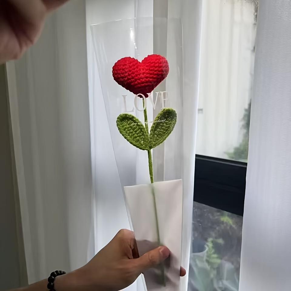 2/5pcs Handmade Crochet Heart Bouquet, Yarn Love Flowers with Green Stems, for Valentine'S Day,Mother'S Day,Birthday Gifts