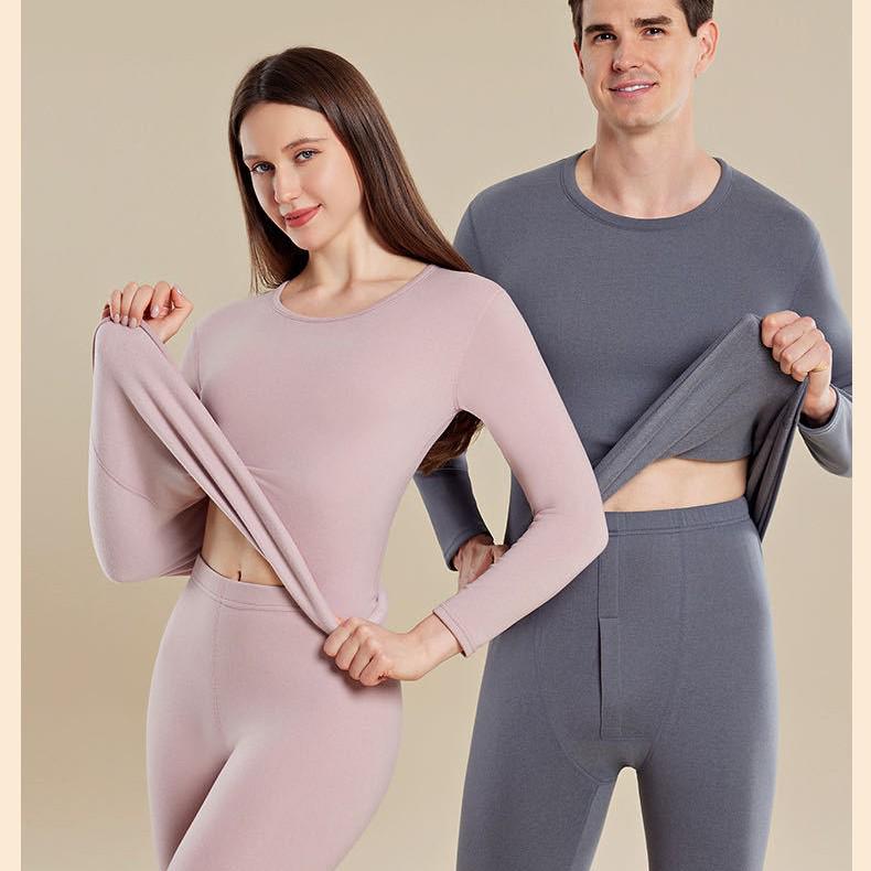 Lyocell Cashmere Thermal Set: Fleece-Lined, Extra Thick, Self-Heating Base Layer for Couples (Autumn Wear)
