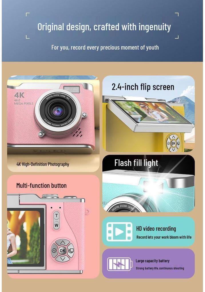 2025 New WiFi Flip Screen HD CCD Instant Camera for Students