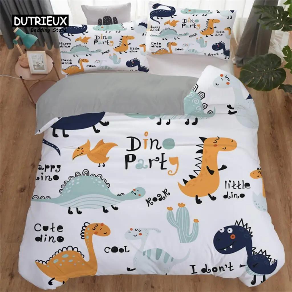 Cartoon Dinosaur Toddler Bedding Set Cartoon Animals Duvet Cover Microfiber Quilt Cover For Kids Boys Girl Teen