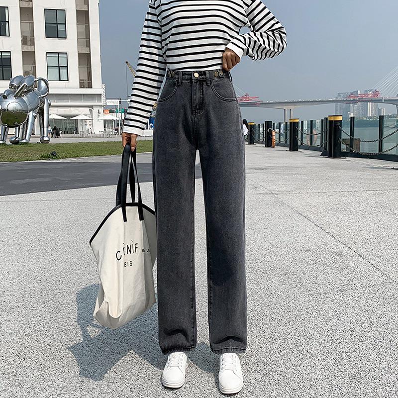 Women's High-Waist Adjustable Multi-Button Wide-Leg Jeans - Loose, Drapey, Slimming, Autumn Pants