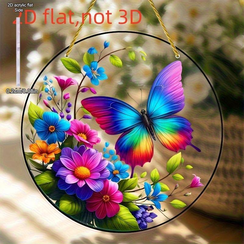 1pc Vibrant Butterfly & Floral Acrylic Suncatcher - Bohemian Style Window Art Decor, Colorful Room, Garden, Wall & Home Decoration  