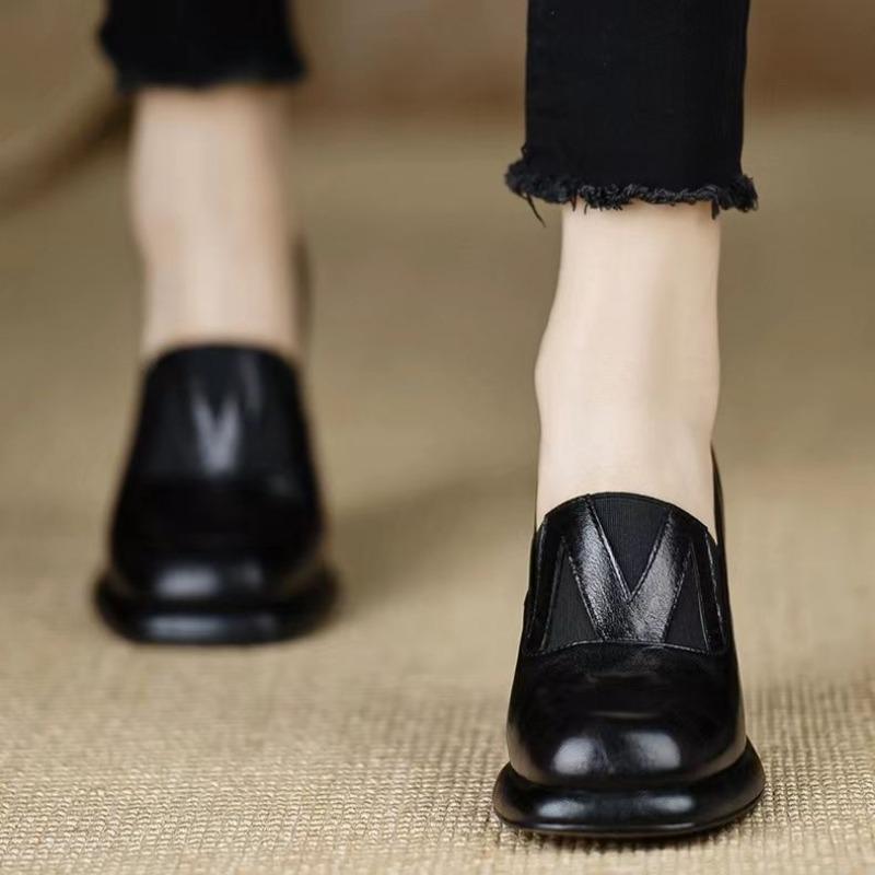 

platform-soled small leather shoes thick-heeled single shoes autumn new high heels are not tired of feet Mary Jane shoes 39 чёрный