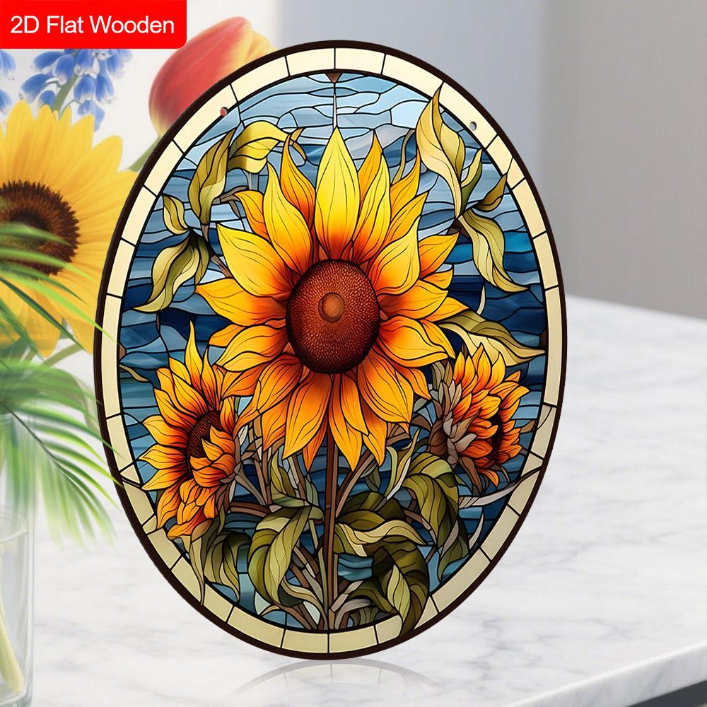 Rustic Wooden Sign with Sunflower Pattern, Round Sign for Front Door, Wall Hanging Decor, Ideal Gift for Friend & Family