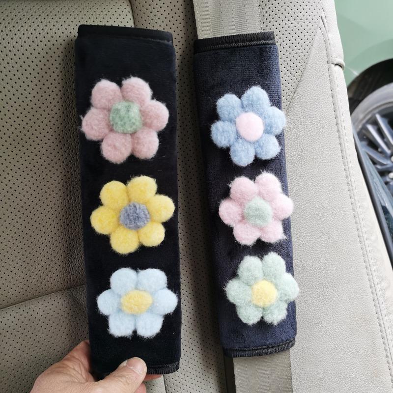 2pcs Car Seat Belt Shoulder Pads Small Fresh Flowers Anti-strangle Seat Belt Protective Cover Interior Supplies Women