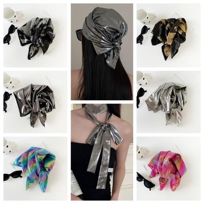 Fashion Y2K Liquid Silver Hair Scarf Soft Wrap Headband Laser Color Hair Band Hip Hop Slender Scarf Punk Bandana Girls