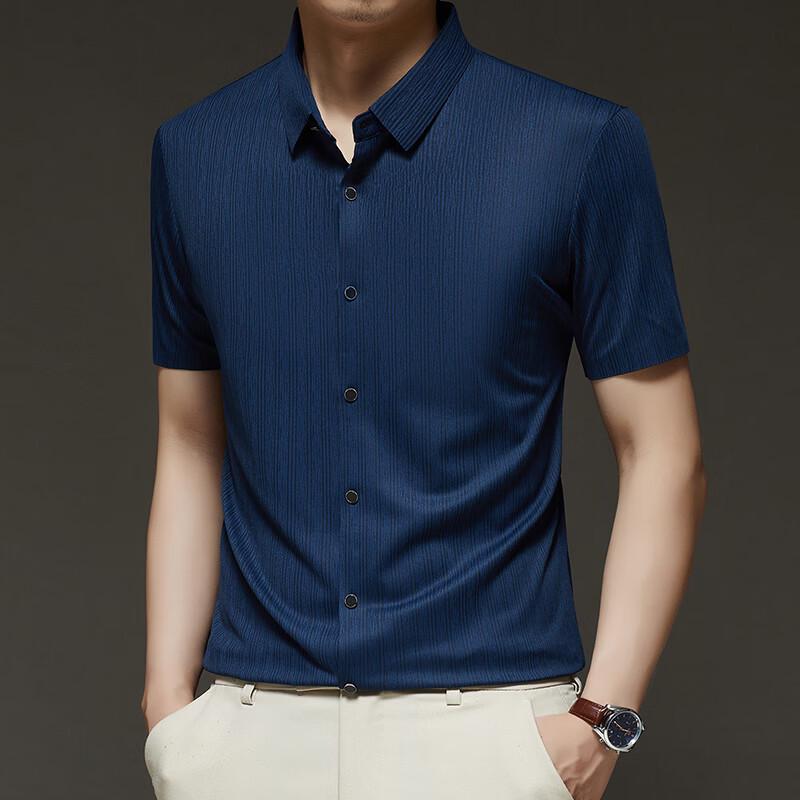 ROMON Men s Summer Casual Versatile Short-Sleeve Jacquard Shirt 50