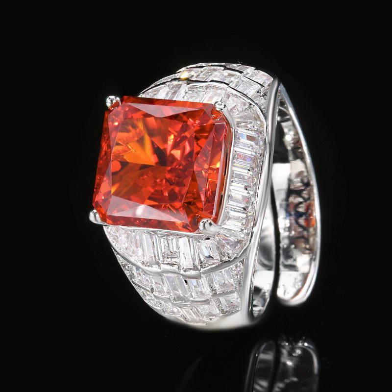 Jewelry Copper Bottom Gold-Plated High Carbon Diamond Ice Flower Square Diamond Copper Inlaid Princess Square Light Luxury Ring Women 10 * 10