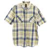 Linen Blend Check Pattern Short Sleeve Shirt L Yellow Men's Used