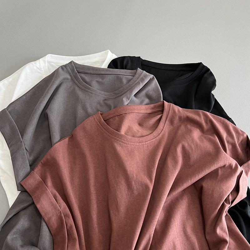 Women Summer Loose Round Neck T-Shirt Cotton Short Sleeve Casual Base Layer Tops