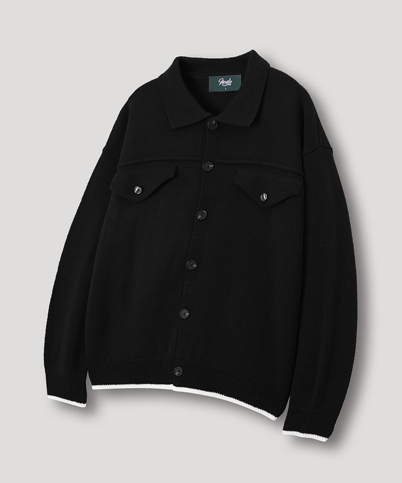 Nodu Collar Pocket Knit Jacket Cardigan [Black]