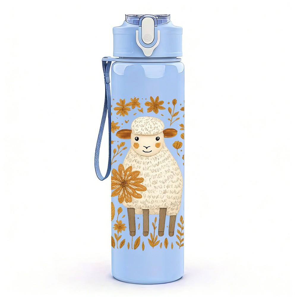 1PC Sunflower Sheep Pattern 750ml Color Plastic Sports Water Bottle Leakproof Flip Straw Lid Suitable for Sports Office Home Use