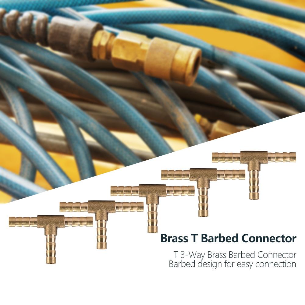 5 Stück Messing T 3-Wege Schlauchverbinder Tüllenanschluss Luft Wasser Öl Gas Kraftstoff (6mm)
