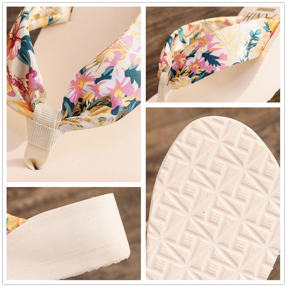 Bohemian Satin Strap Women's Platform Flip Flops - Casual Ethnic Style Summer Beach Slippers