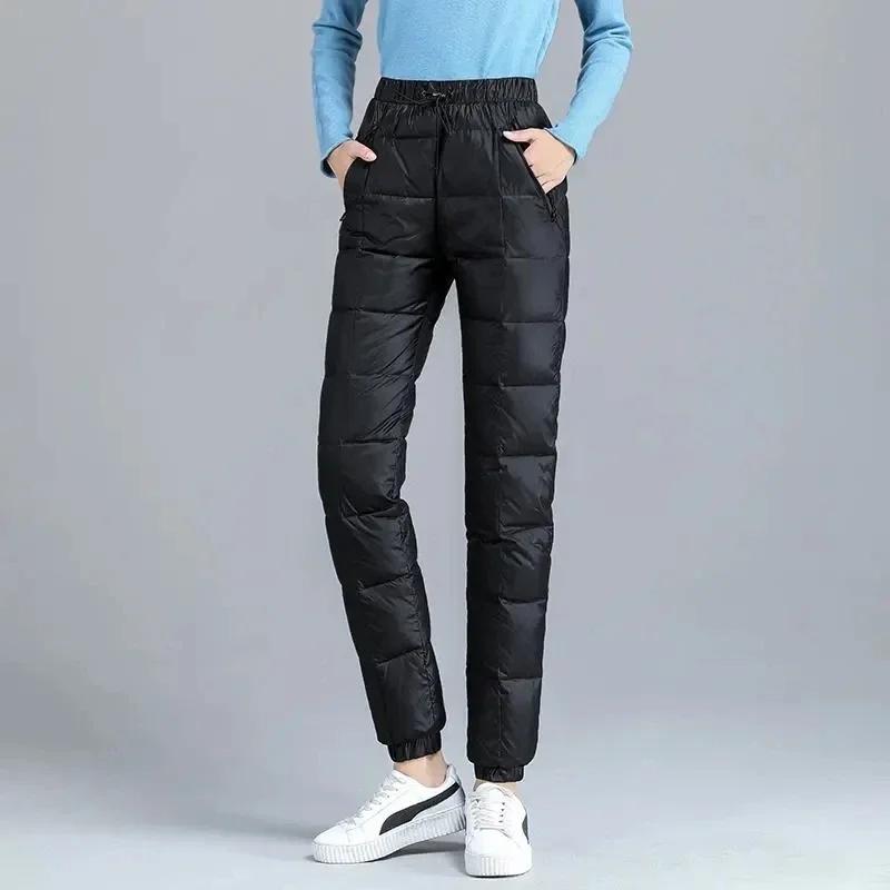 Women Casual Cotton Pantalones  Warm Winter Jogger Pants Windproof Elastic High Waist Sweatpants Snow Wear Capris