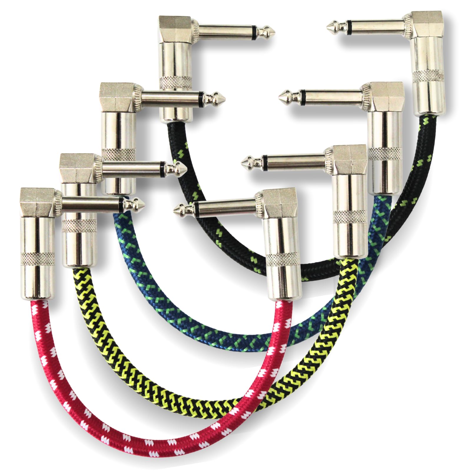 

BONNOW Набор гитарных патчей из 16 см OFC TRS черных кабелей, 4, L-образные штекеры, с цветовой кодировкой, проводники, 6,5 мм угловые, красный, синий, желтый,