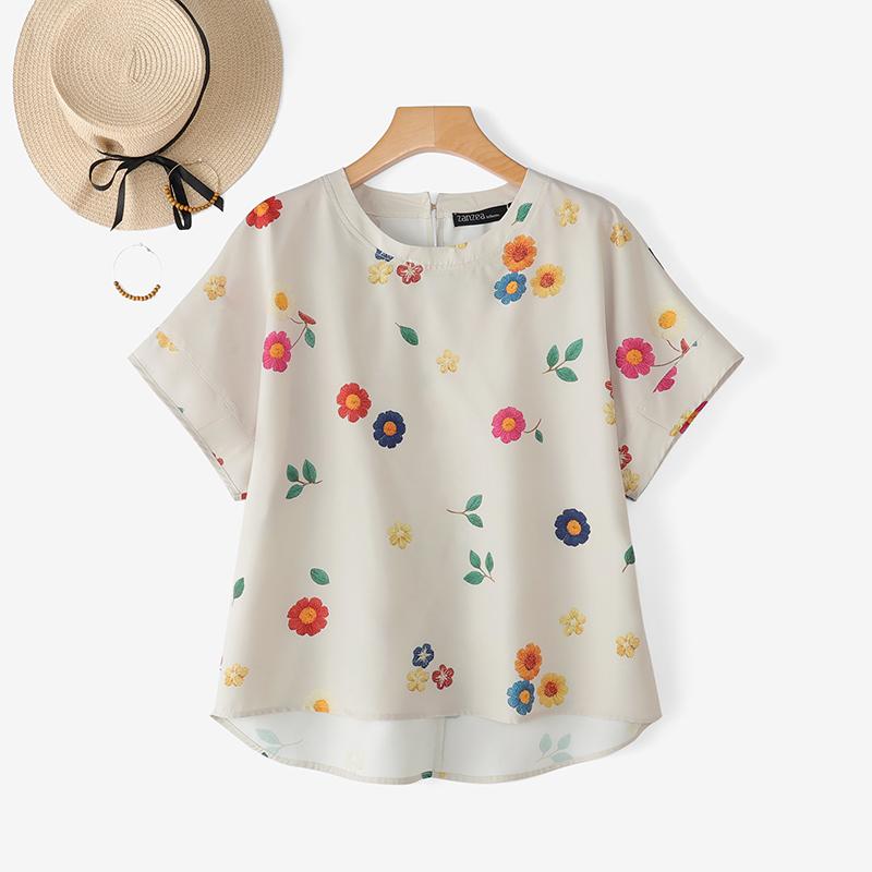 ZANZEA Women Casual Round Neck Floral Print Summer Short Sleeve Blouse