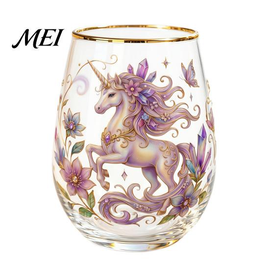 Traumhaftes Mädchen Stil Becher Handbemalter Glasbecher, Eiförmige Tasse mit Goldrand, Klarer Bleifreier Kerzenlicht Dinner Weinbecher für Tee Kaffee