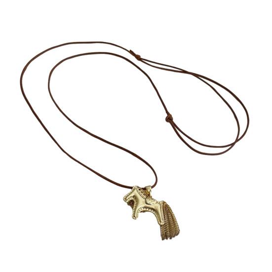 Horse Pendant Necklace Alloy Horse Charm with Tassel Tail Mane with Adjustable Rope Casual Animal Necklace