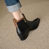 Krazing Pot Full Grain Leather Autumn Winter Shoes Med Heels Chelsea Boots Round Toe Keep Warm Zipper Mixed Color Ankle Boots